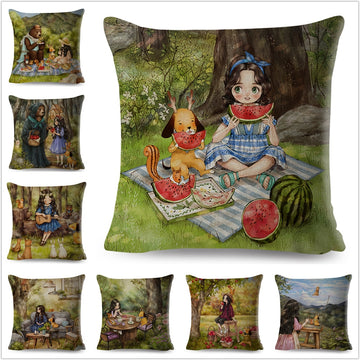 Cartoon Cute Girl Fairy Tale World Pillow Case Lovely Child Cushion Cover