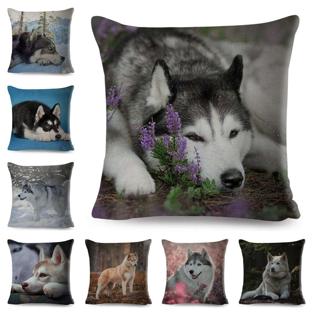 Siberian Husky Pillowcase Decor Cute Dog Pet Animal Cushion Cover