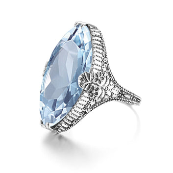 Solid 925 Sterling Silver Marquise Aquamarine Ring