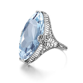 Anillo de aguamarina marquesa de plata de ley maciza 925