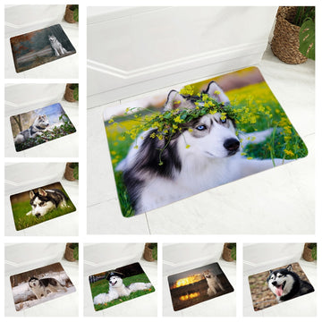 Siberian Husky Dog Flannel Carpet Floor Mat Decor Pet Animal Door Mat