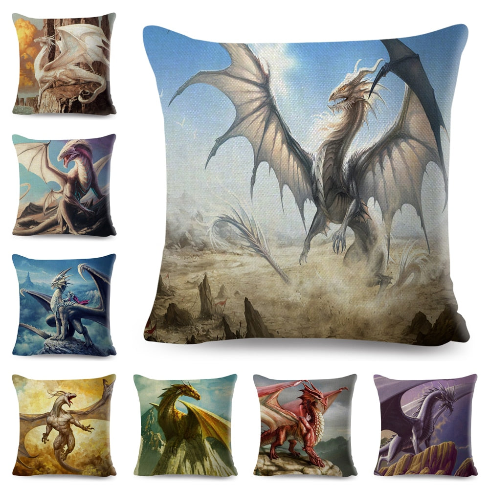 Cartoon Dragon Pattern Cushion Cover Decor Animal Printed Pillow Case
