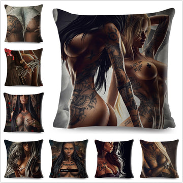 Super Sexy Lady Pillow Case Decor Dark Goth Tattoo Beautiful Girl Cushion Cover