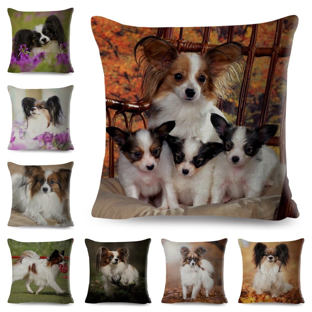 Spain Papillon Cushion Cover Decor Cute Pet Animal Dog Printed Pillow Case
