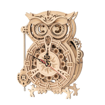 161pcs Creative DIY 3D Owl Clock Wooden Model Building Block Kits Assembly Toy