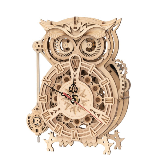 DIY 3D Owl Clock Wooden Model Building Block Kits Assembly Toy