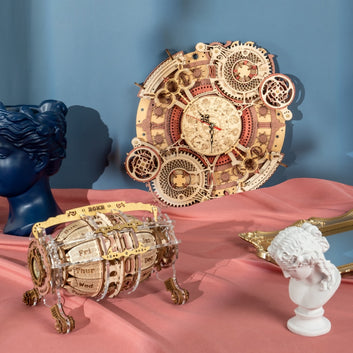 Zodiac Wall Clock TIME ART 3D Wooden Puzzle Model Building Block Kits DIY Gift