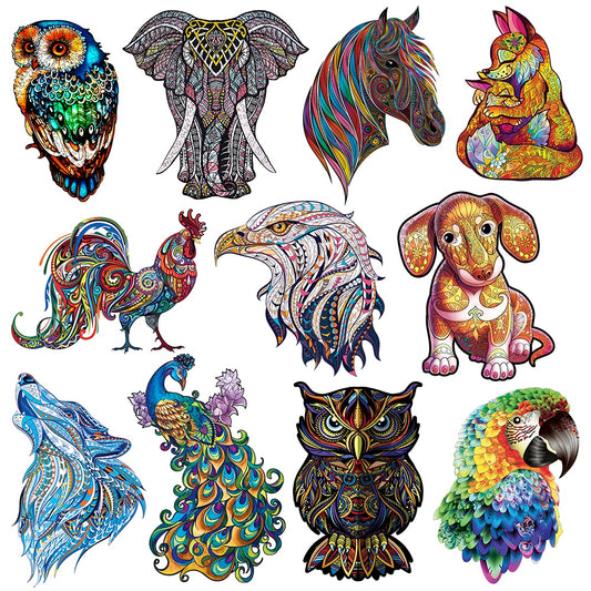 Unique Cock Wooden Animals Puzzle For Adults Kids Puzzles Toys DIY Educational Games Gifts