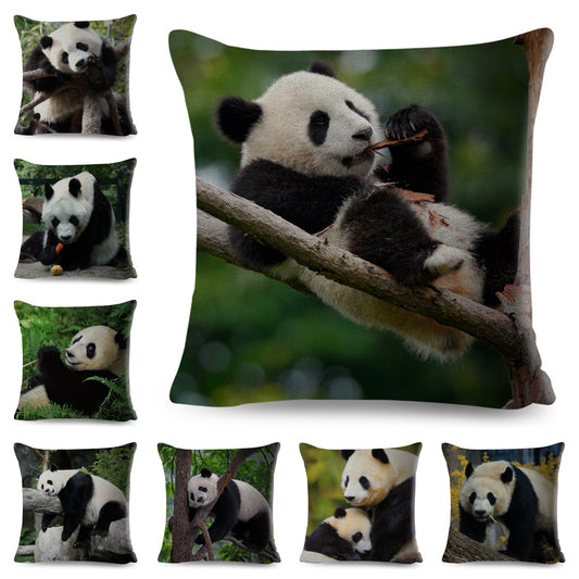 Funda de almohada con diseño de panda chino, adorable funda de cojín con estampado de animales salvajes.
