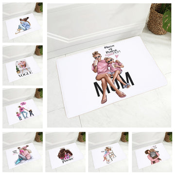 Cute Cartoon Fashion Mom and Baby Floor Mat Decor Super Mama Doormat