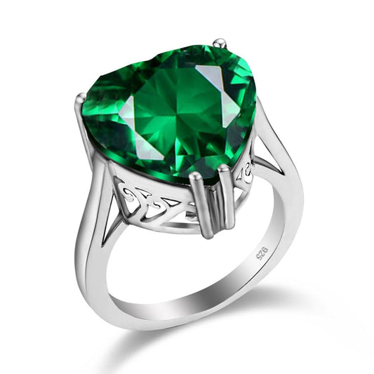 Anillo de plata de ley 925 con corazón de esmeralda búlgara