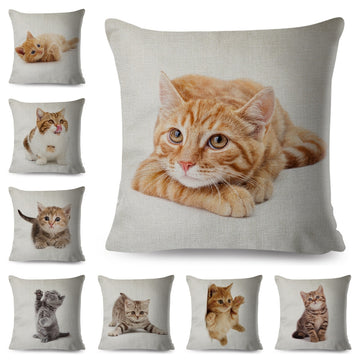 Cute Cat Pillowcase Decor Lovely Pet Animal Print Cojines Cushion Cover