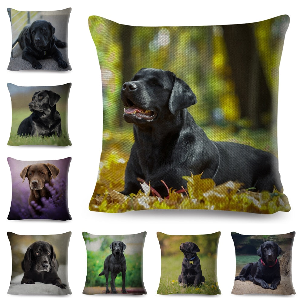 Cute Dog Pillow Case Decor Black Labrador Pet Animal Printed Cushion Cover