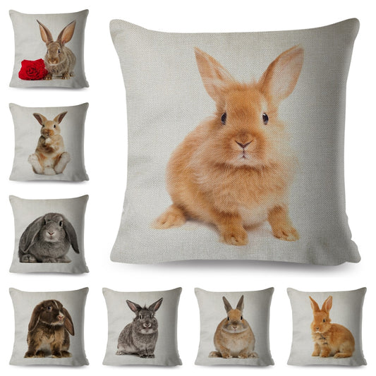 Bonita funda de almohada con diseño de conejo, adorable funda de cojín con estampado de animal doméstico.