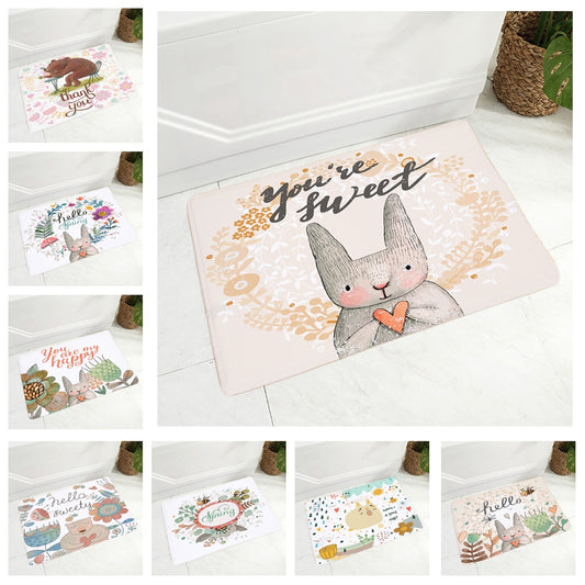 Hand Drawn Cute Cartoon Rabbit Floor Mat Lovely Animal Bear Doormat