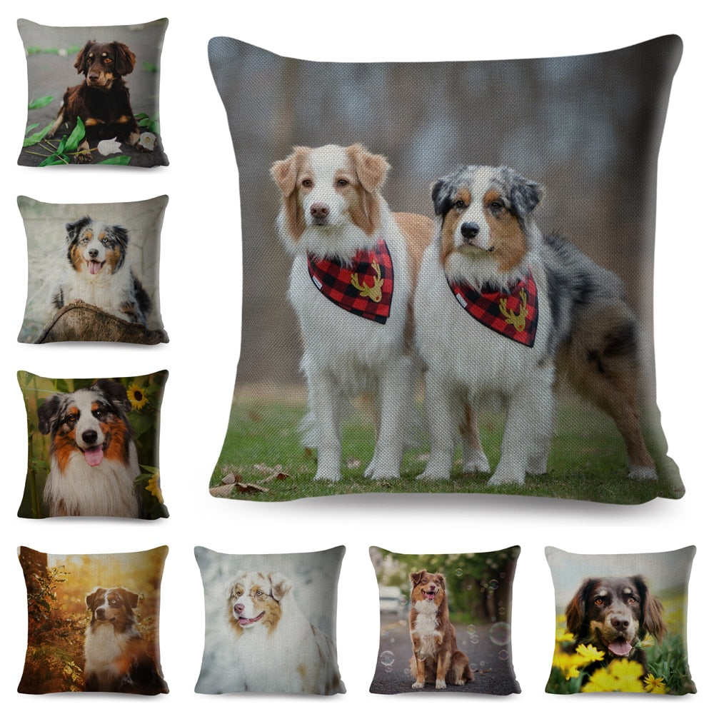 Cute Pet Dog Animal Pillow Case Decor Australian Shepherd Printed Cushion Cover