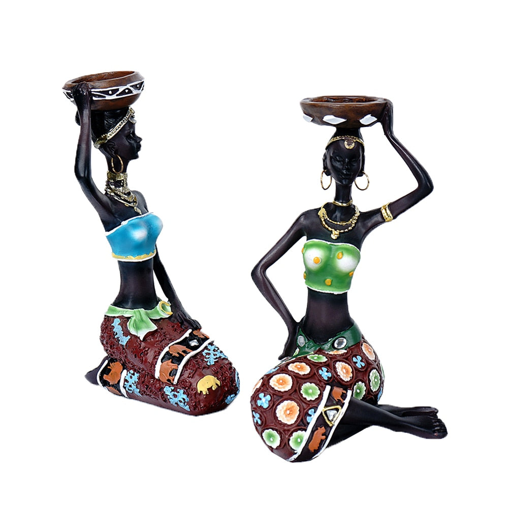African Figurines Tealight Candle Holder Table Home Decoration Accessories Living Room Bedroom Interior Decor Candlestick