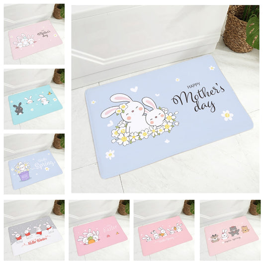 Cute Cartoon Rabbit Doormat Decor Happy Holiday Floor Door Mat