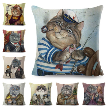 Watercolor Super Cat Pillow Case Decor Cartoon Animal Cushion Cover