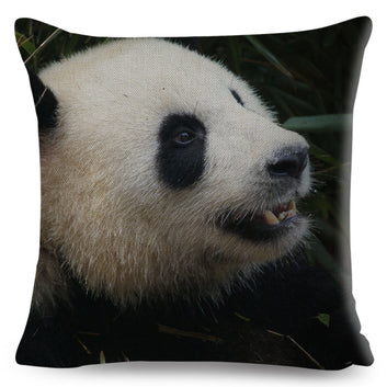 Bonita funda de almohada con diseño de panda y estampado de animales salvajes.