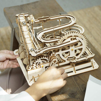 Marble Run DIY Waterwheel Wooden Model Building Block Kits Assembly Toy