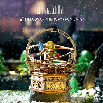 Rotatable DIY 3D Starry Night Wooden Model Building Kit Block Assembly Music Box Toy