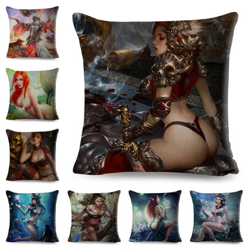 European Mythology Pillow Case Decor Cartoon Super Sexy Beautiful Girl Cushion Cover