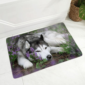 Funny Siberian Husky Dog Flannel Carpet Floor Mat