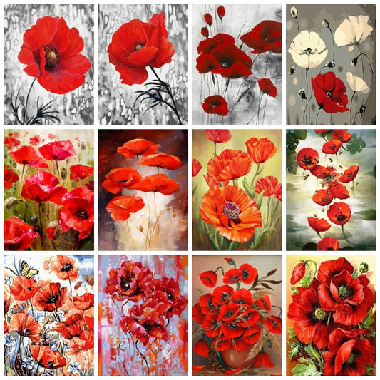 Diamond Painting Kit Poppy Flower Diamond Embroidery Cross Stitch Red Flower Mosaic Home Decor