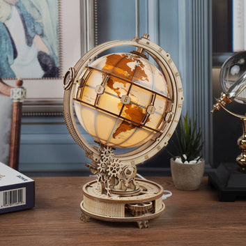 Luminous Globe with LED Light DIY Wooden Model Building Block Kits Toy