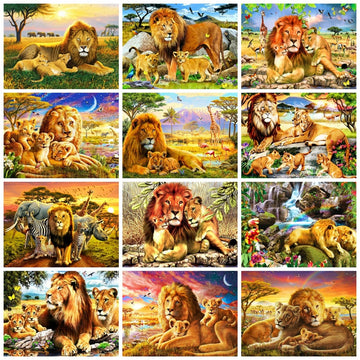 5d Diy Diamond Painting Lion Animal Diamond Art Embroidery Mosaic Sunset Scenery Home Decor