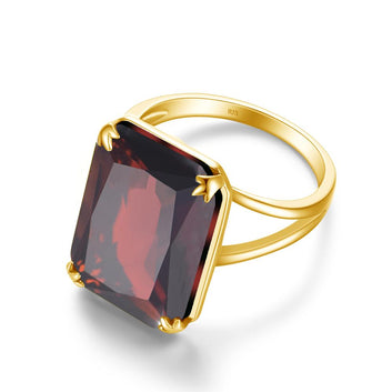 Vintage Red Garnet Rectangle Gemstones Solid Silver 925 Ring