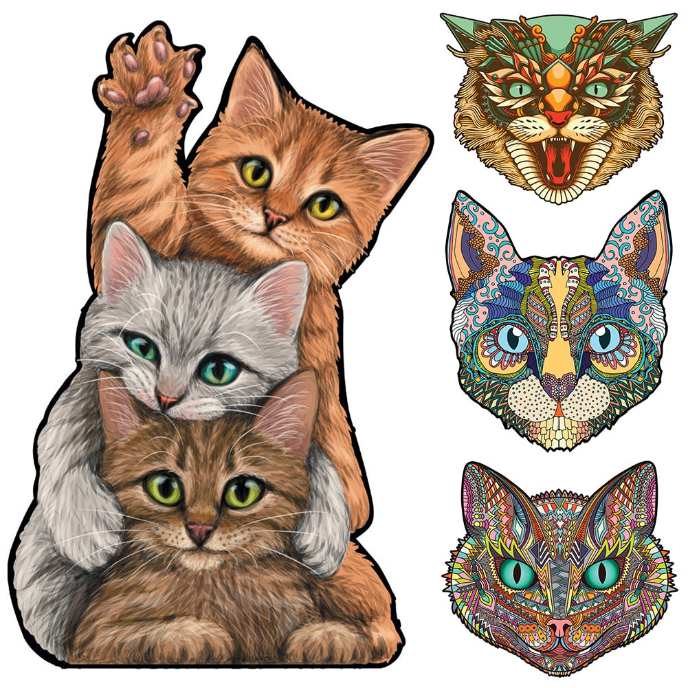 New Cat Wooden Puzzles For Adults Children Wood DIY Crafts Animal Shaped Christmas Gift Wooden Jigsaw Puzzle Hell Difficulty