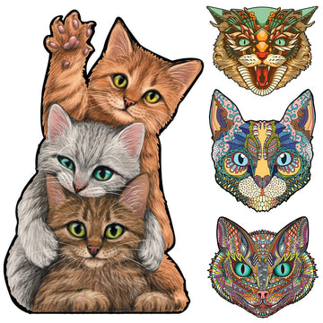 New Cat Wooden Puzzles For Adults Children Wood DIY Crafts Animal Shaped Christmas Gift Wooden Jigsaw Puzzle Hell Difficulty