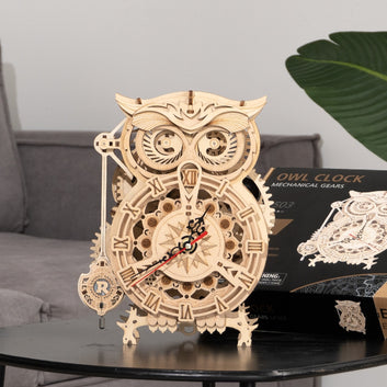 161pcs Creative DIY 3D Owl Clock Wooden Model Building Block Kits Assembly Toy