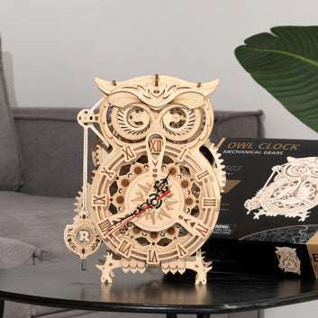 DIY 3D Owl Clock Wooden Model Building Block Kits Assembly Toy