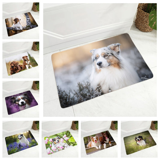 Australian Shepherd Dog Flannel Carpet Floor Mat for Hallway Bedroom Door Mat