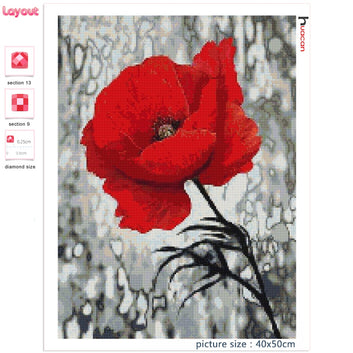 Diamond Painting Kit Poppy Flower Embroidery Red Flower Mosaic Home Decor