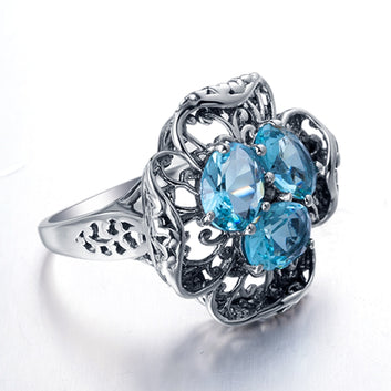 Anillo de compromiso vintage de plata de ley 925 con aguamarina