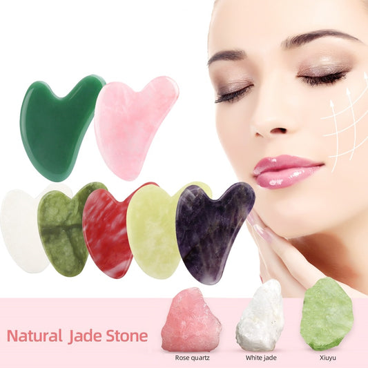 Herramienta facial Gua Sha, piedra de jade natural, herramienta de masaje Gua Sha para raspar rostro, ojos, cuello, cuerpo, piedra Guasha para acupuntura SPA