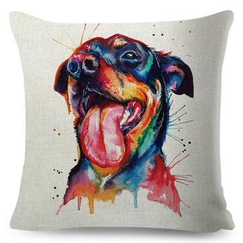 Funda de almohada con diseño de perro de dibujos animados en acuarela, bonita funda de cojín para mascota.