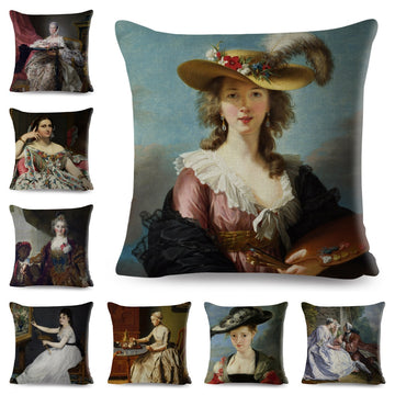 Vintage Style Woman Cushion Cover Decor Europe Lady Girl Print Pillow Case