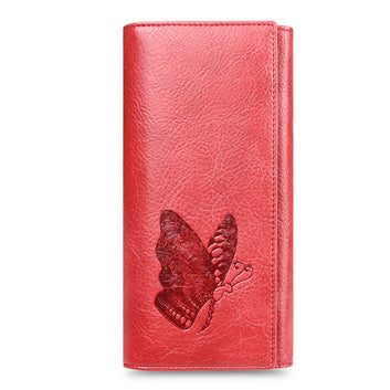 Genuine Leather Women Wallet Long Purse Butterfly Embossing Wallets Female Card Holders Carteira Feminina Phone bag