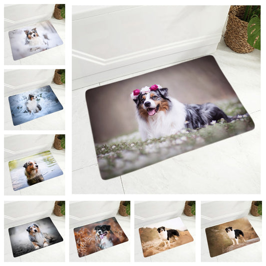 Flannel Carpet Floor Mat Australian Shepherd Dog Pet Animal Doormat