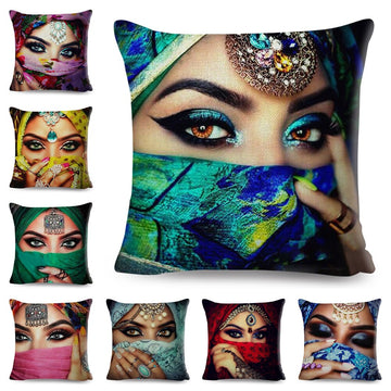 Colorful Elegant Masked Woman Beautiful Lady Pillow Case Cushion Cover