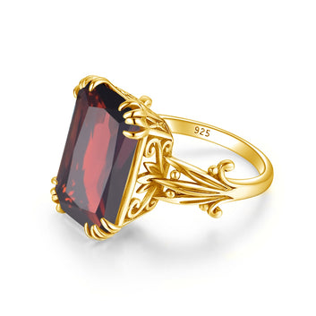 Anillo de plata de ley 925 maciza con piedra preciosa rectangular de granate rojo