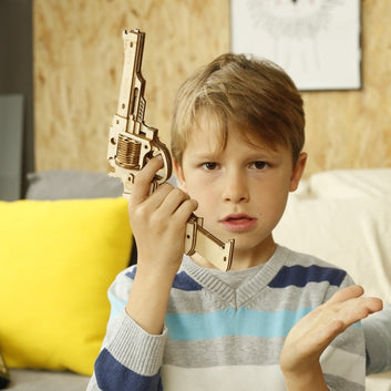 DIY Revolver Scatter with Rubber Band Bullet Wooden Model Building Block Kit Assembly Toy
