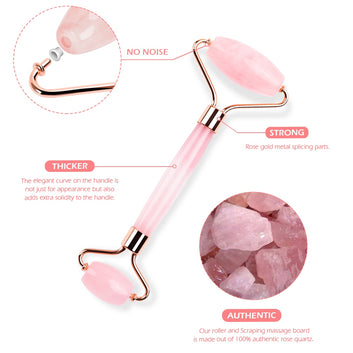 Rodillo facial de cuarzo rosa silencioso, masajeador facial de jade para rostro, ojos, mejillas, frente, cuello, reduce arrugas y cuida la piel.