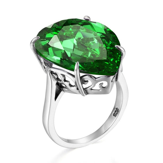 Anillo de plata 925 con esmeralda verde rusa y piedra de nacimiento de mayo, gota de agua, Bulgaria.