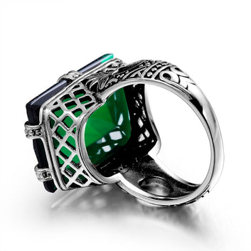 Anillo bague vintage de plata de ley 925 con esmeralda verde